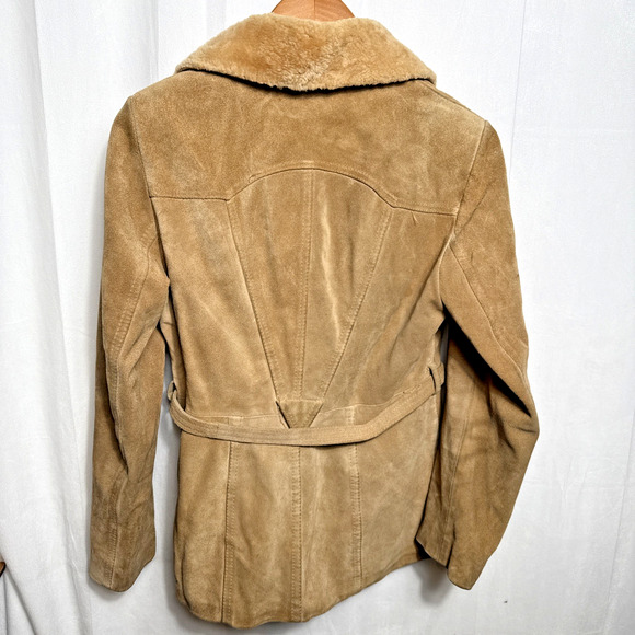 Vintage 1970s Split End Ltd Leather Jacket Women’s Medium Wool Trim Belted FLAWS - Picture 8 of 12